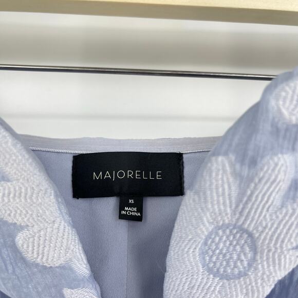 MAJORELLE | Andrea Mini Dress in Powder Blue Floral Jacquard Crystal Belt XS - Picture 5 of 13